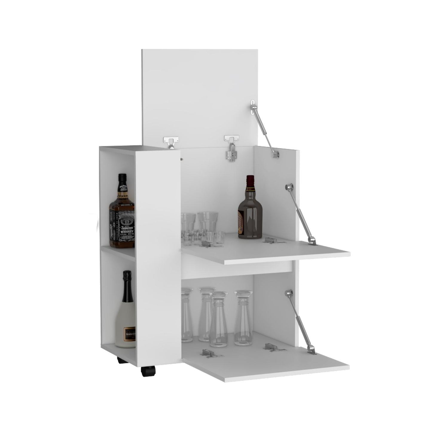 Glasgow Bar Cart Two Pull-Down Door Cabinets And Two Open Shelves