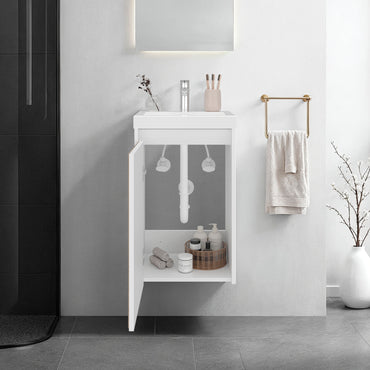 Syracuce Wall-Mounted Bathroom Vanity and Cabinet with Resin Sink, Compact Bathroom Storage Cabinet with One Door and 2 Interior Shelves