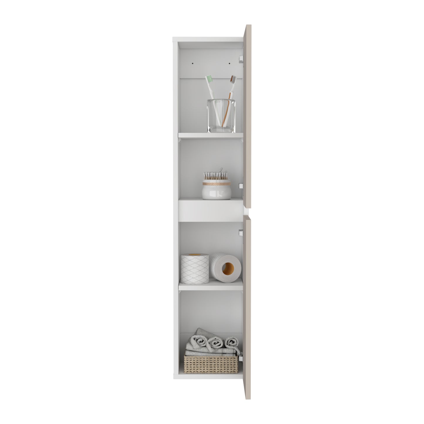High Two-Door Wall Cabinet With Interior Shelf Vertical Storage