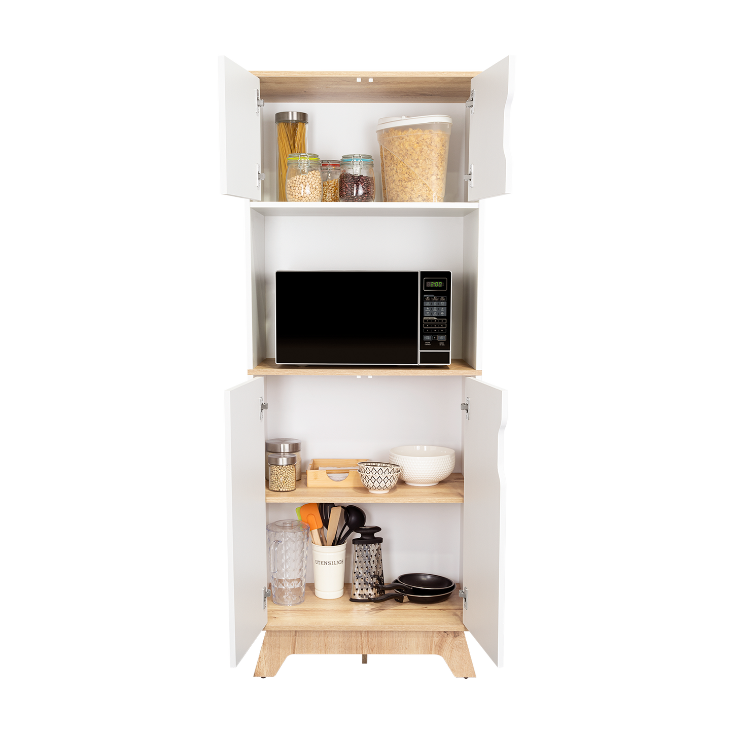 Pamplona Microwave Tall Cabinet, Counter Surface, Top- Lower Double Doors