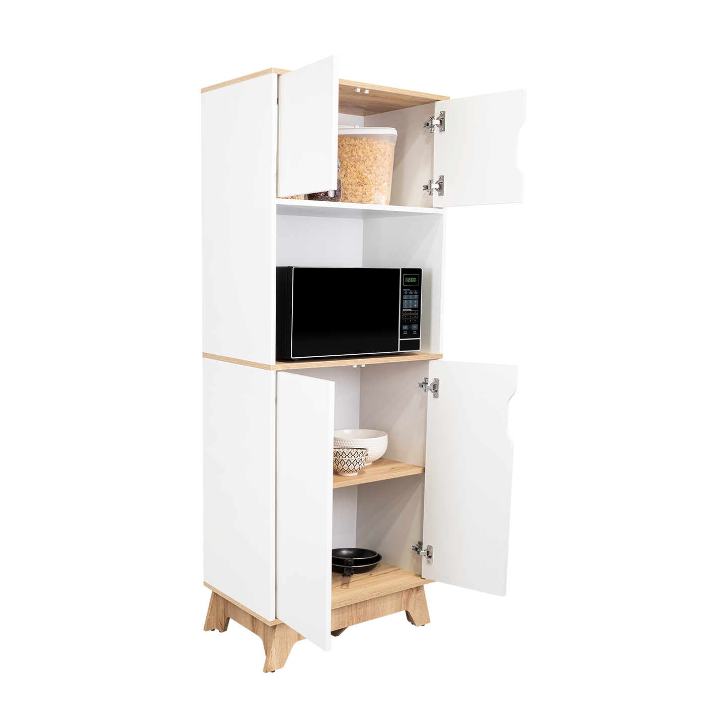 Pamplona Microwave Tall Cabinet, Counter Surface, Top- Lower Double Doors