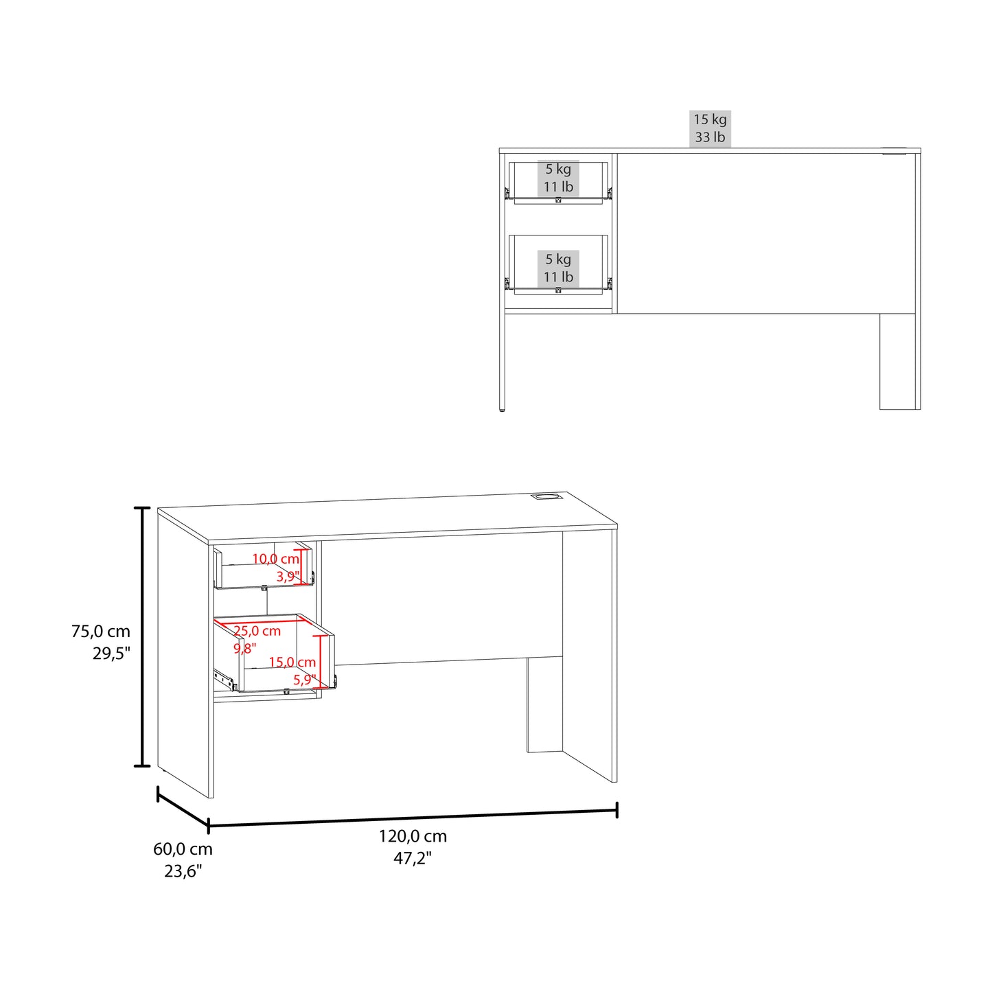 Mellier Modern Office Desk with Two Drawers and Side Storage, Compact Computer Workstation for Home Office or Study Room
