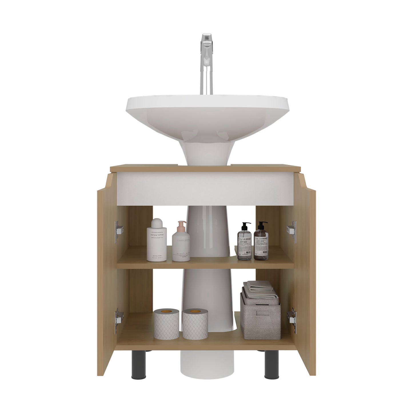Marlo Under Sink Cabinet with Two Doors and Interior Storage Shelves, Cut-Out Back, 22” Wide Freestanding, Modern Bathroom Storage