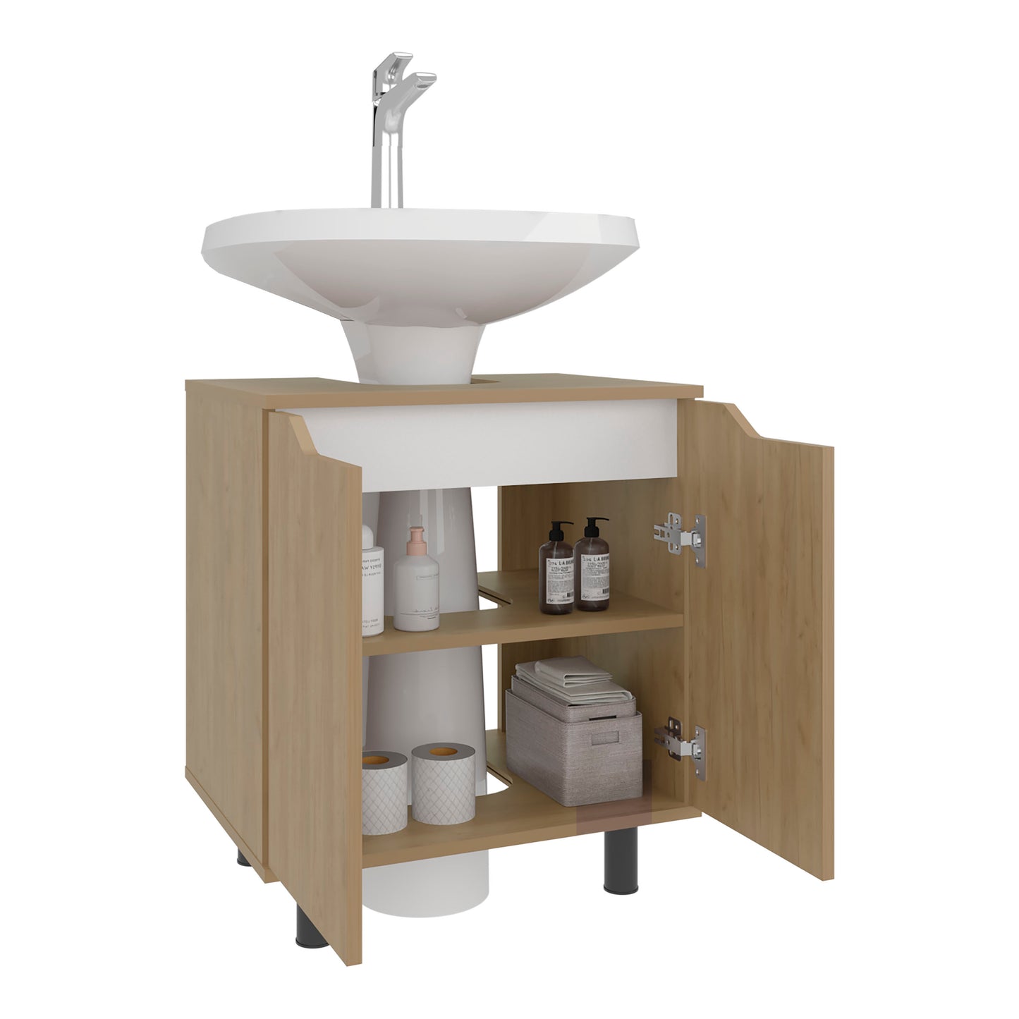 Marlo Under Sink Cabinet with Two Doors and Interior Storage Shelves, Cut-Out Back, 22” Wide Freestanding, Modern Bathroom Storage