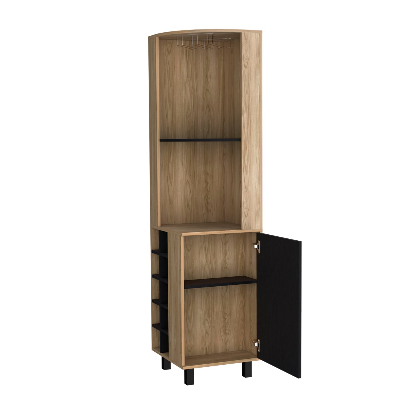 Kaia Corner Bar Cabinet with superior Glasses shelves and Cubby Shelving