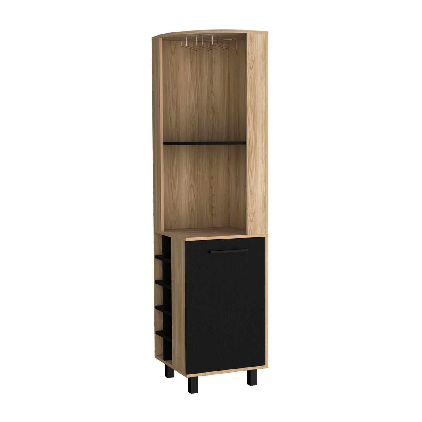 Kaia Corner Bar Cabinet with superior Glasses shelves and Cubby Shelving
