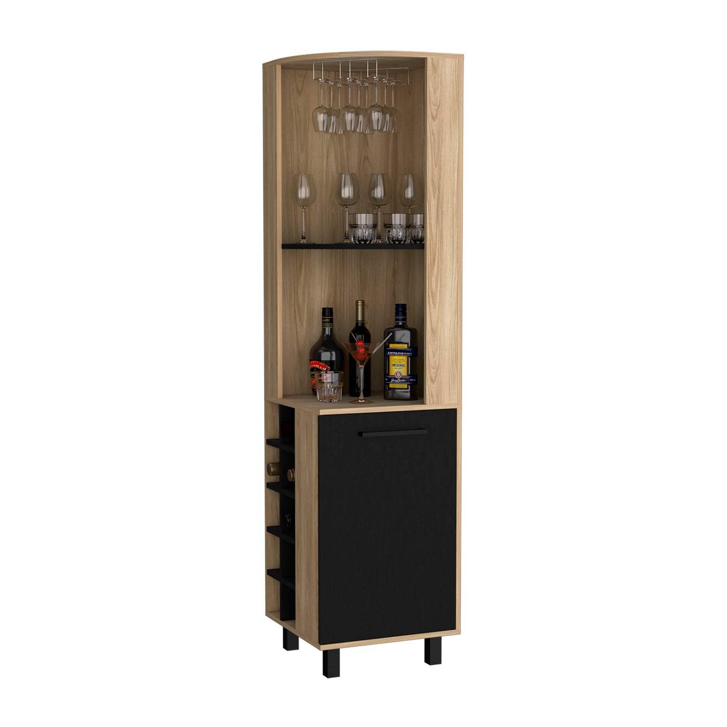 Kaia Corner Bar Cabinet with superior Glasses shelves and Cubby Shelving