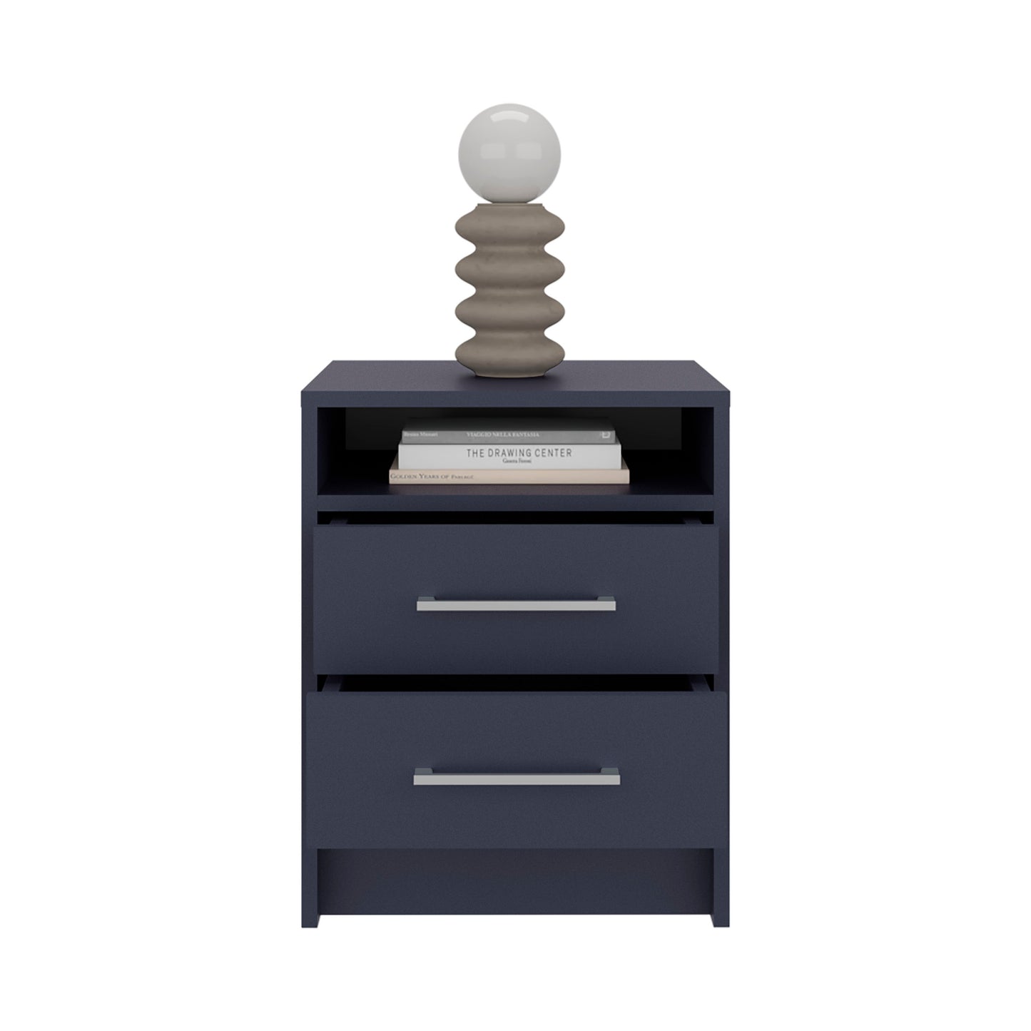 Eter Nightstand Minimalist Modern Style, Superior Top Shelf, One Open Storage Shelf And Two Drawers, Modern Bedside Storage