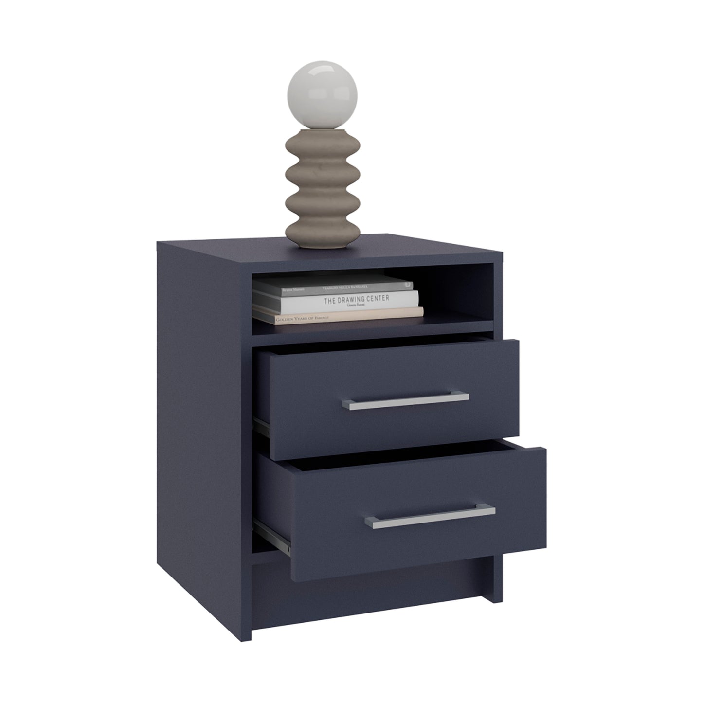 Eter Nightstand Minimalist Modern Style, Superior Top Shelf, One Open Storage Shelf And Two Drawers, Modern Bedside Storage