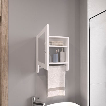 Botiq Mirror Medicine Cabinet with Towel Rack White, One door with Two interior Shelves for Bathroom, Kitchen  19.7" H x 17.7" W