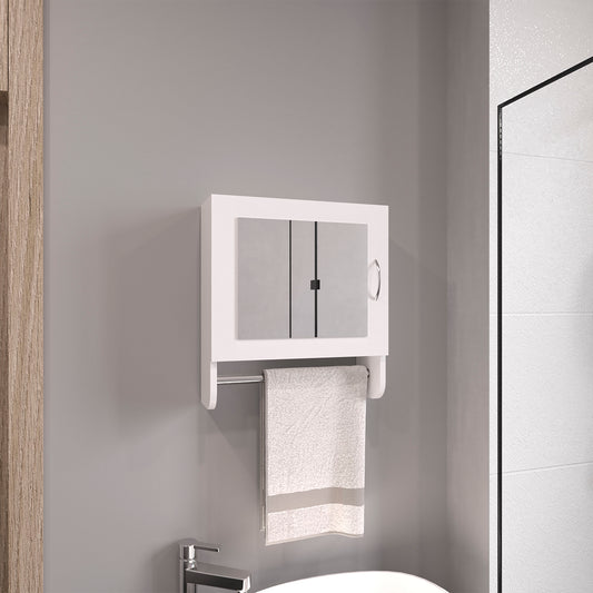 Botiq Mirror Medicine Cabinet with Towel Rack White, One door with Two interior Shelves for Bathroom, Kitchen  19.7" H x 17.7" W