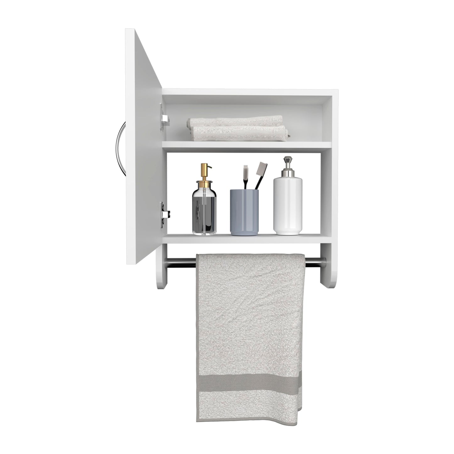 Botiq Mirror Medicine Cabinet with Towel Rack White, One door with Two interior Shelves for Bathroom, Kitchen 19.7" H x 17.7" W