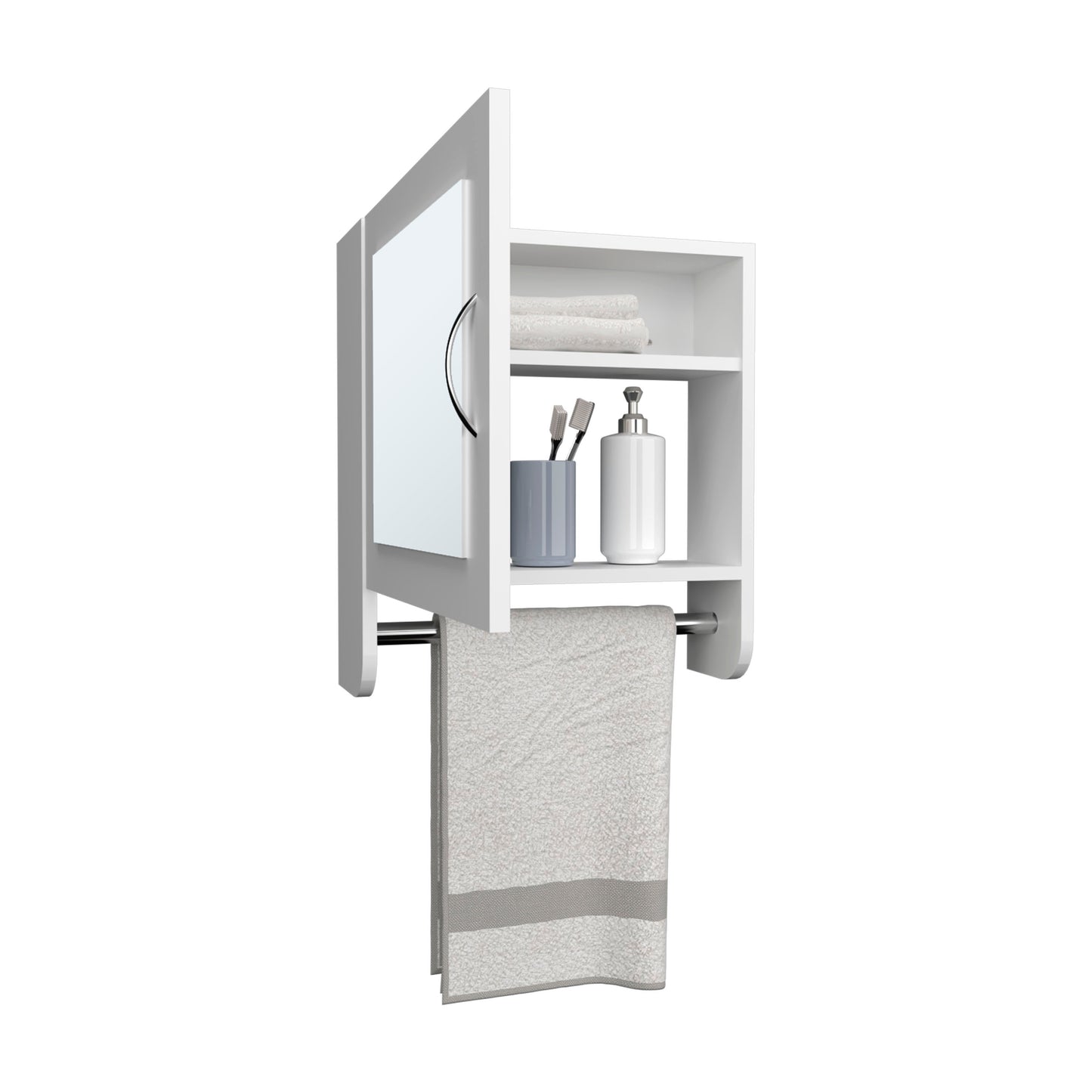 Botiq Mirror Medicine Cabinet with Towel Rack White, One door with Two interior Shelves for Bathroom, Kitchen 19.7" H x 17.7" W