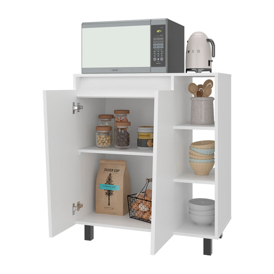 Cesna Microwave Sideboard Cabinet, Cesna Microwave Sideboard Cabinet, Freestanding Compact Kitchen Pantry with Two-Door Cabinet Storage, Three Side Open Shelves and, Appliance Surface