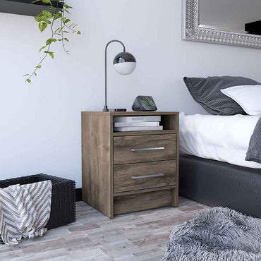 Eter Nightstand Minimalist Modern Style, Superior Top Shelf, One Open Storage Shelf And Two Drawers, Modern Bedside Storage