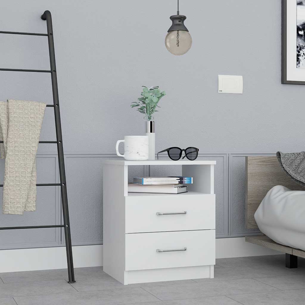 Napoles Nightstand, Modern Bedside Storage With Superior Top Shelf, Two Drawers, One Open Shelf