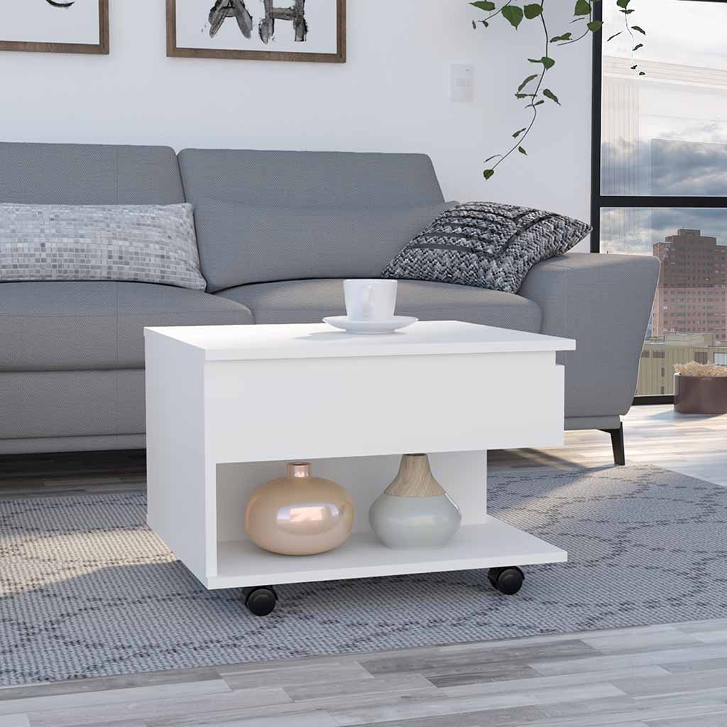 Romano Lift-Top Coffee Table with Casters, One Top Shelf and Hidden Storage
