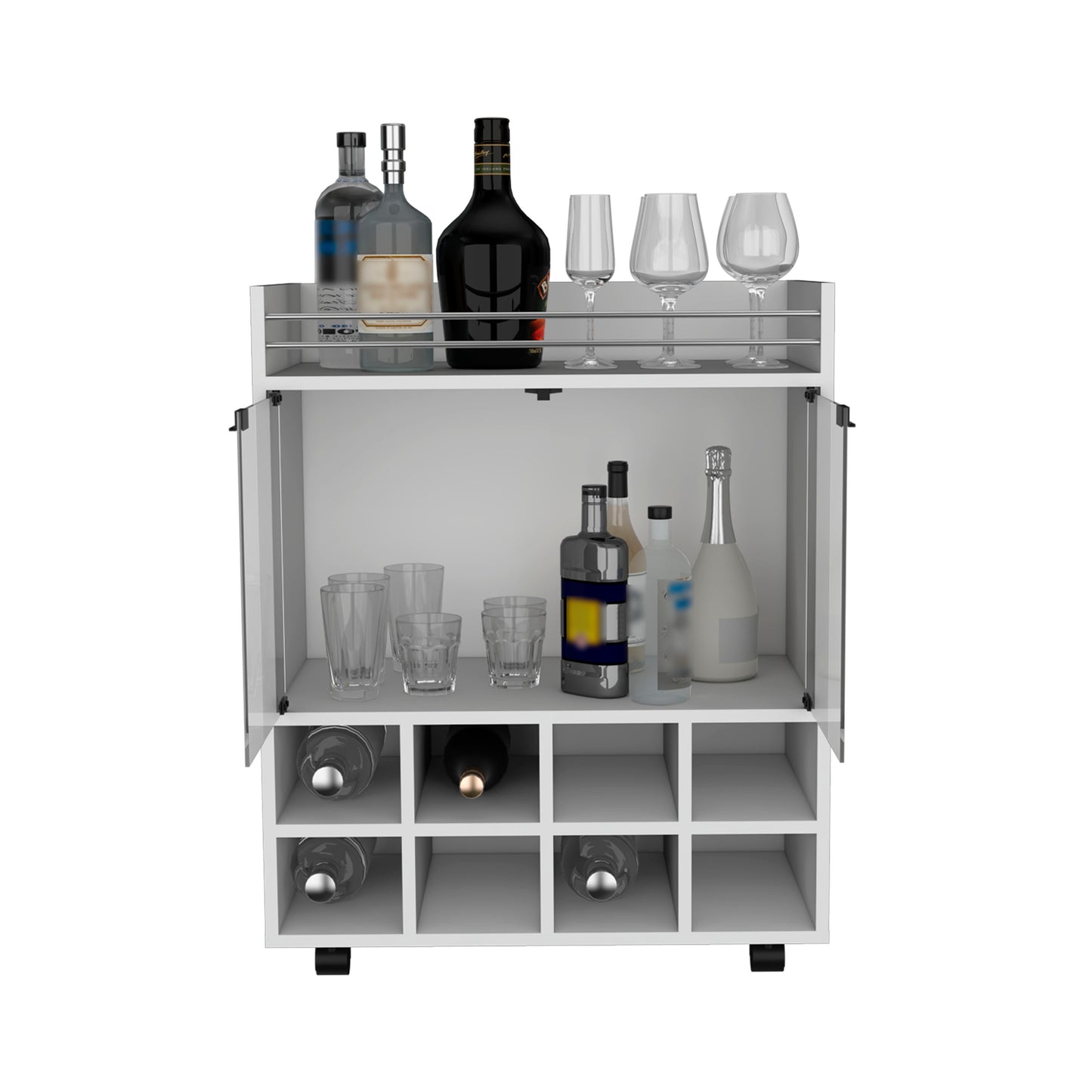 Bar Cart St Andrews with Cubby Shelving and Superior Glass Support
