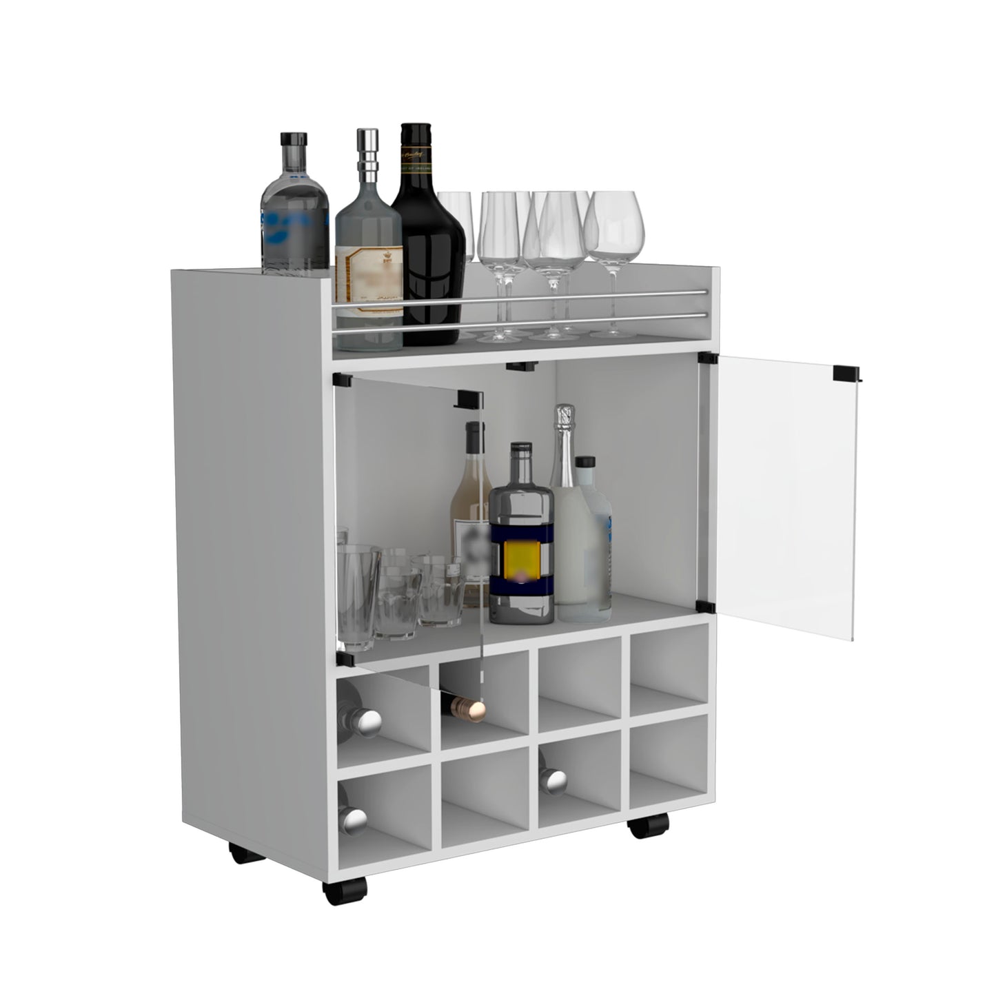 Bar Cart St Andrews with Cubby Shelving and Superior Glass Support
