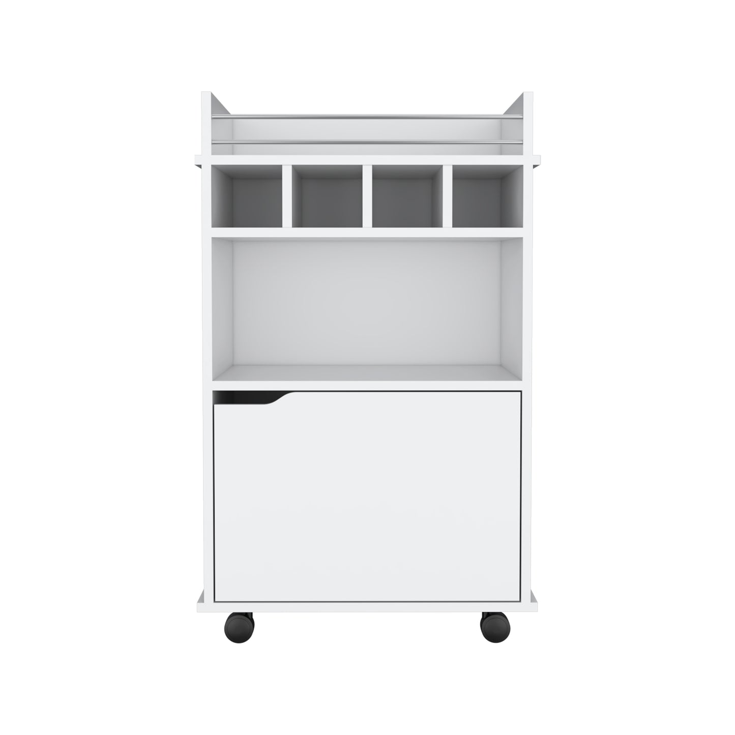 Phoenix Bar Cart, Wine cart for living room with Cubby shelving