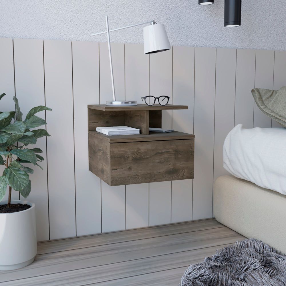 Adele Floating Nightstand, With One Drawer And Two Small Below Shelves For Storage or Decor