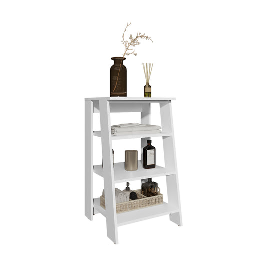 TUHOME Bathbi 30-Inch High Four-Tier Ladder Shelf Organizer, Compact Corner Storage Rack for Bathroom Towels, Living Room Décor or Side Table Use, Modern Space-Saving Display Unit with Open Shelves