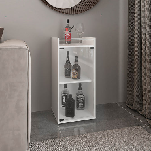 Theba Minibar Cabinet Two Doors, Open Shelf And Compact Design, Modern Bar Storage
