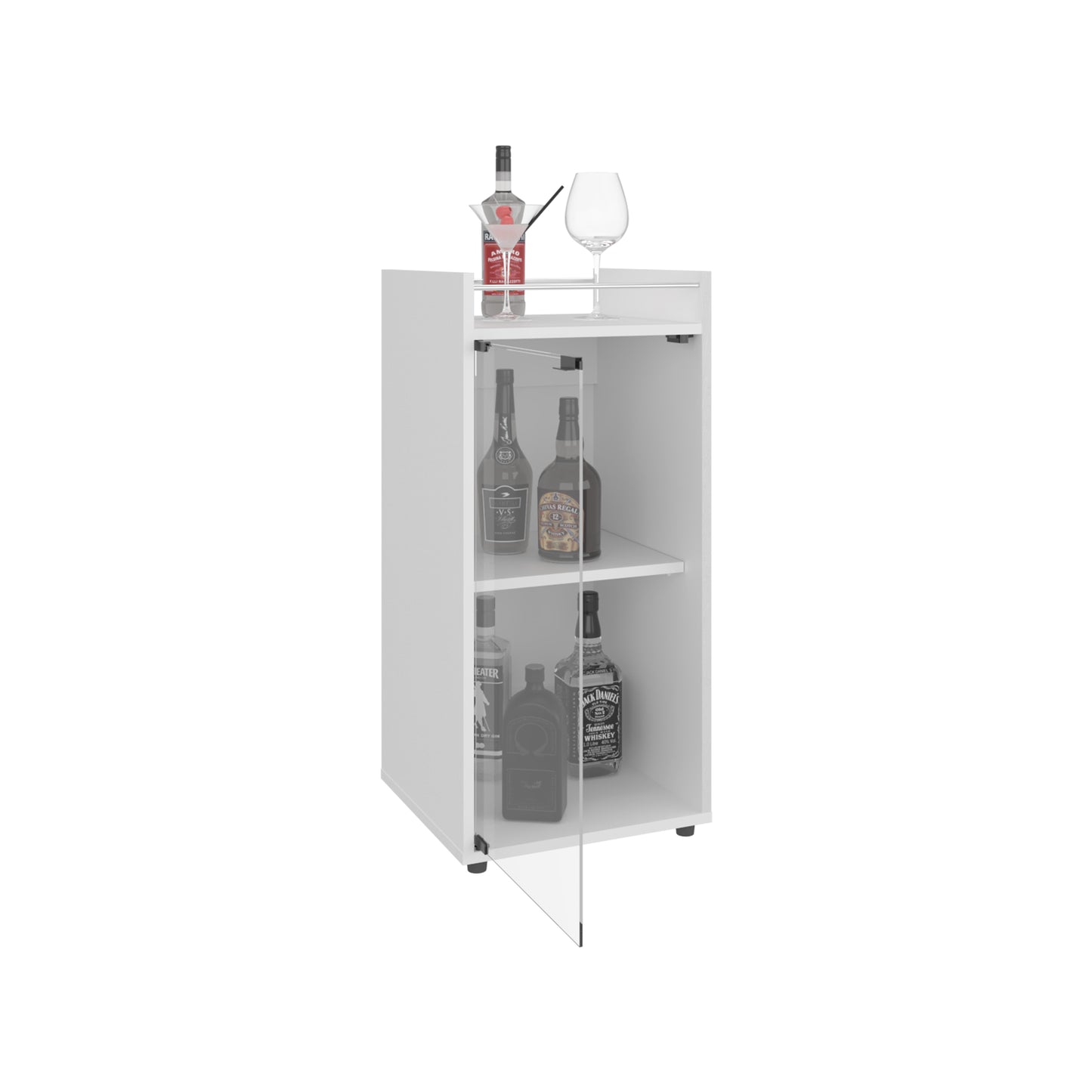 Theba Minibar Cabinet Two Doors, Open Shelf And Compact Design, Modern Bar Storage