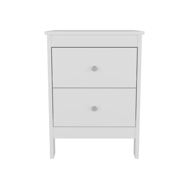 Newcastle Nightstand with Two Drawers and Open Shelf, Modern Bedside Table for Bedroom Essentials, Spacious Storage for Books, Electronics, and Personal Items, Minimalist Design with Functional Storage