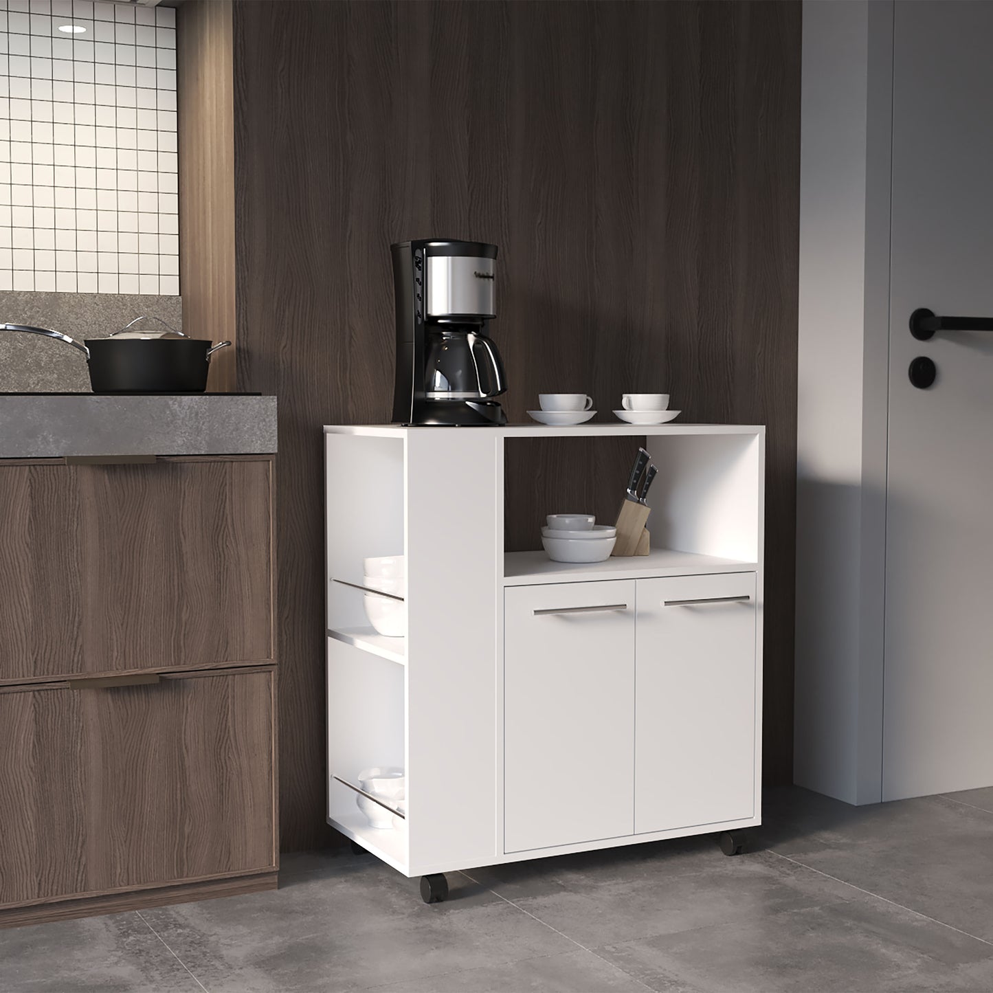 Kitchen Cart Eldon, Base Cabinet with Four Shelves
