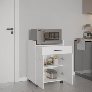 Glover Kitchen Cart With Casters, Open Shelves, Drawer And Cabinet Storage, Mobile Kitchen Island