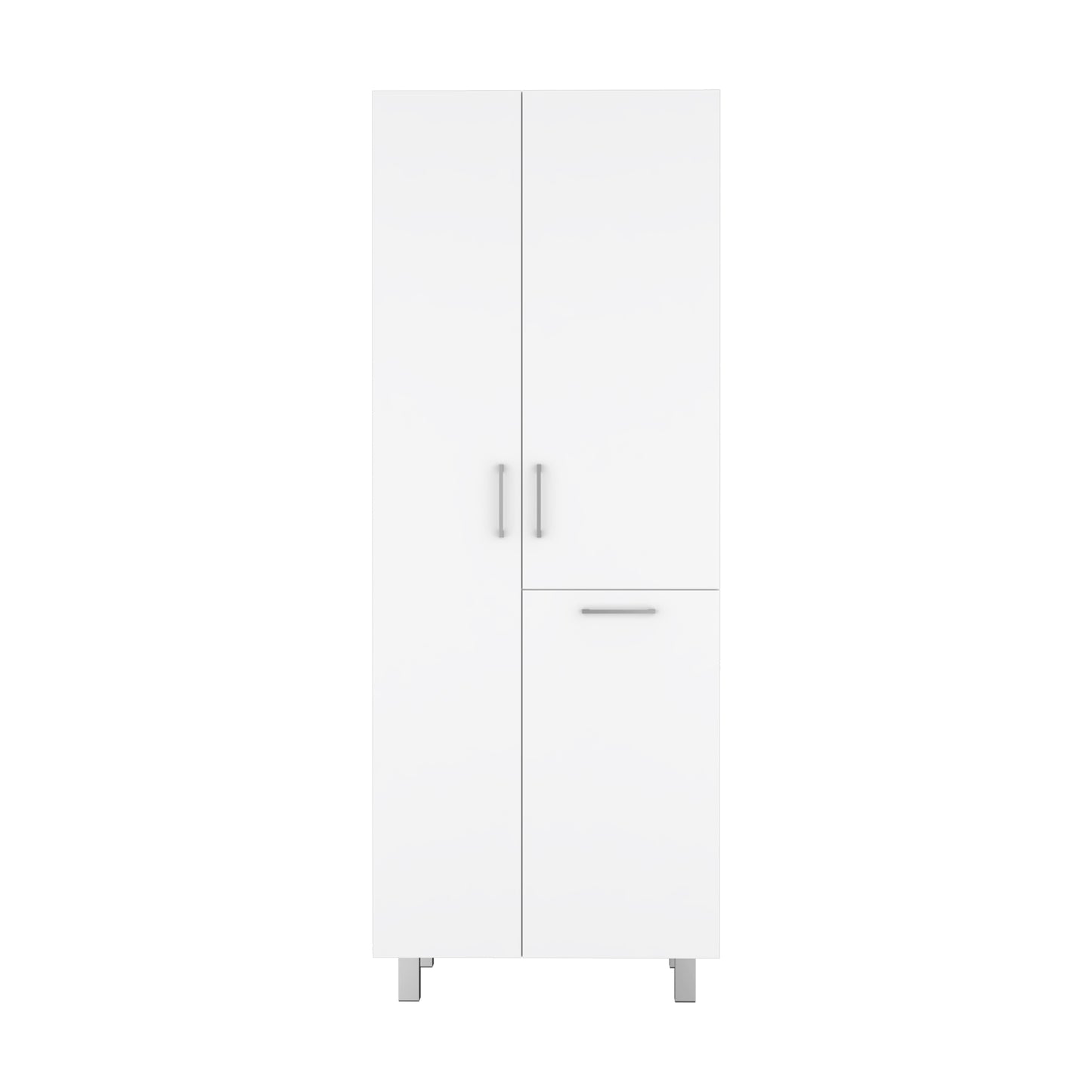Iris 71" High Two-Door Broom Closet With Hamper , Four Shelves, Hangers, Storage Closet, Pantry Cabinet