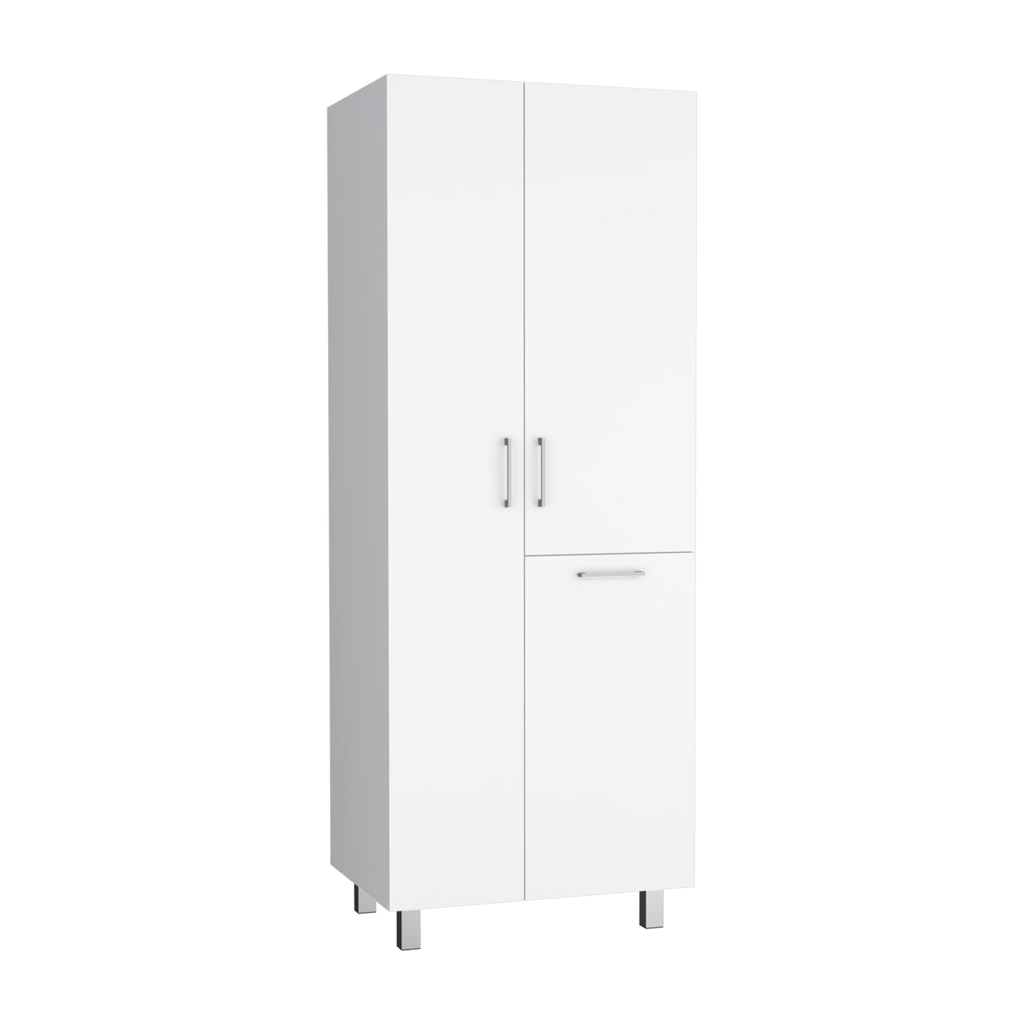 Iris 71" High Two-Door Broom Closet With Hamper , Four Shelves, Hangers, Storage Closet, Pantry Cabinet