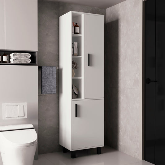 Stanton Tall Storage Cabinet With Two Doors And Three Open Shelves