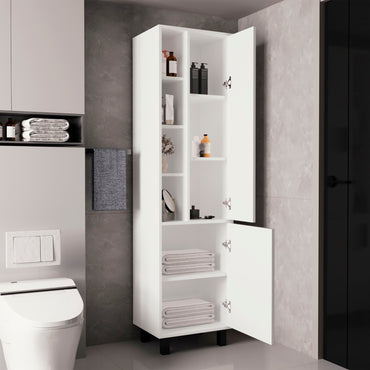 Stanton Tall Storage Cabinet With Two Doors And Three Open Shelves
