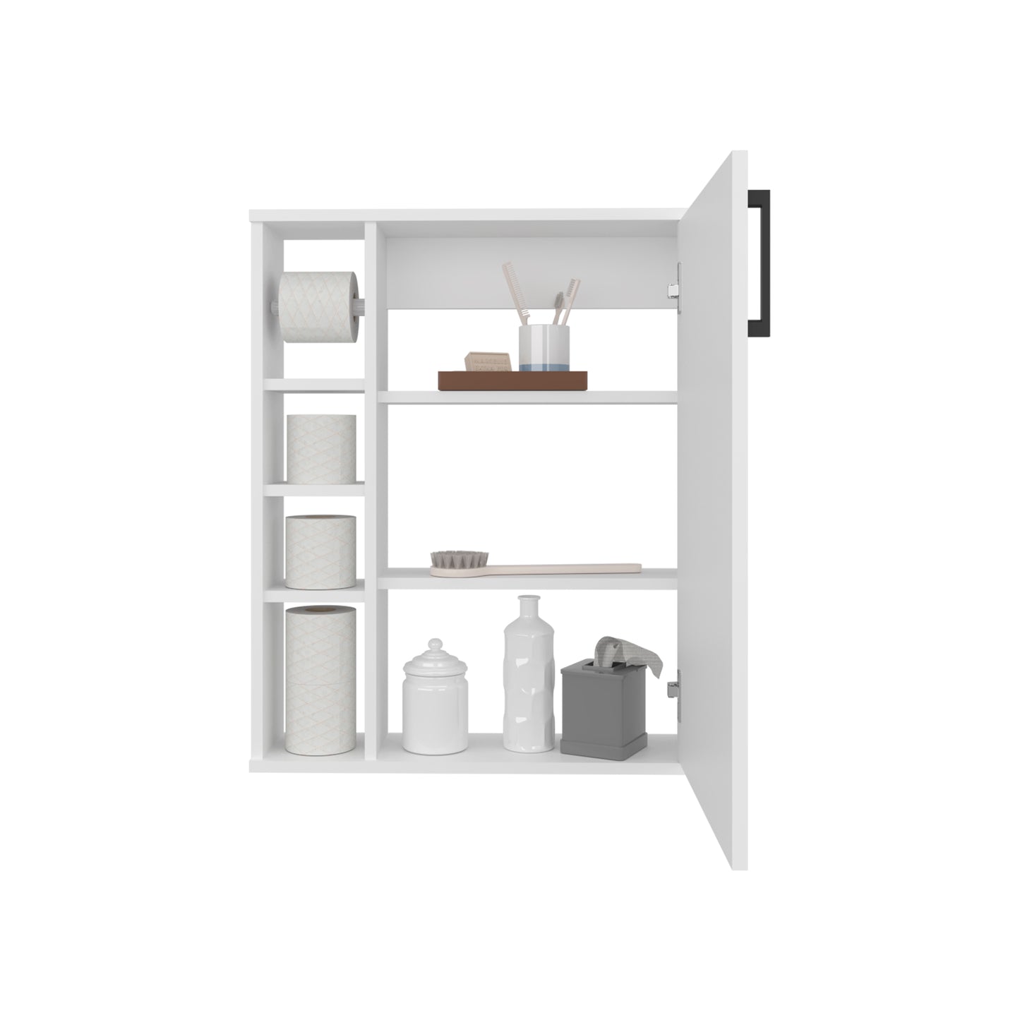 Meller Wall-Mounted Medicine Cabinet With One Door And 3 Open Shelves, Modern Bathroom Storage Organizer
