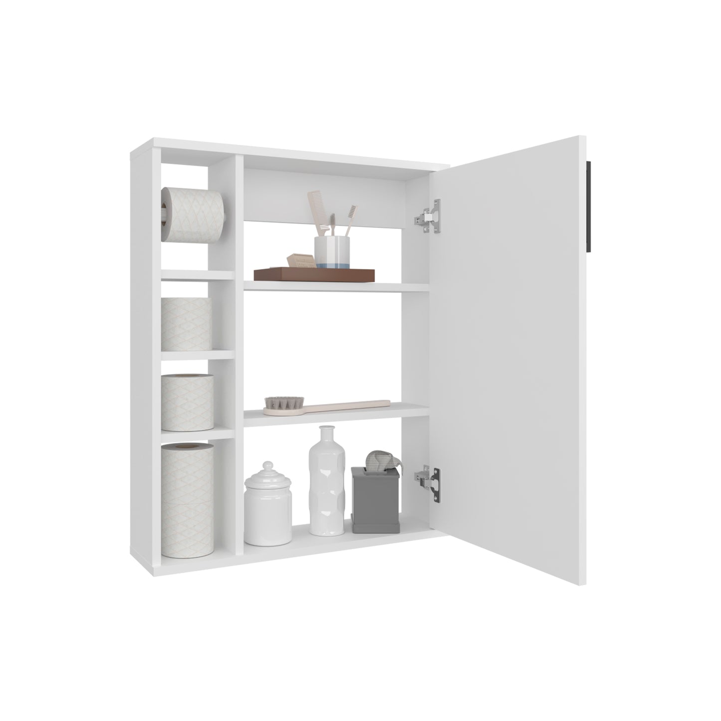 Meller Wall-Mounted Medicine Cabinet With One Door And 3 Open Shelves, Modern Bathroom Storage Organizer
