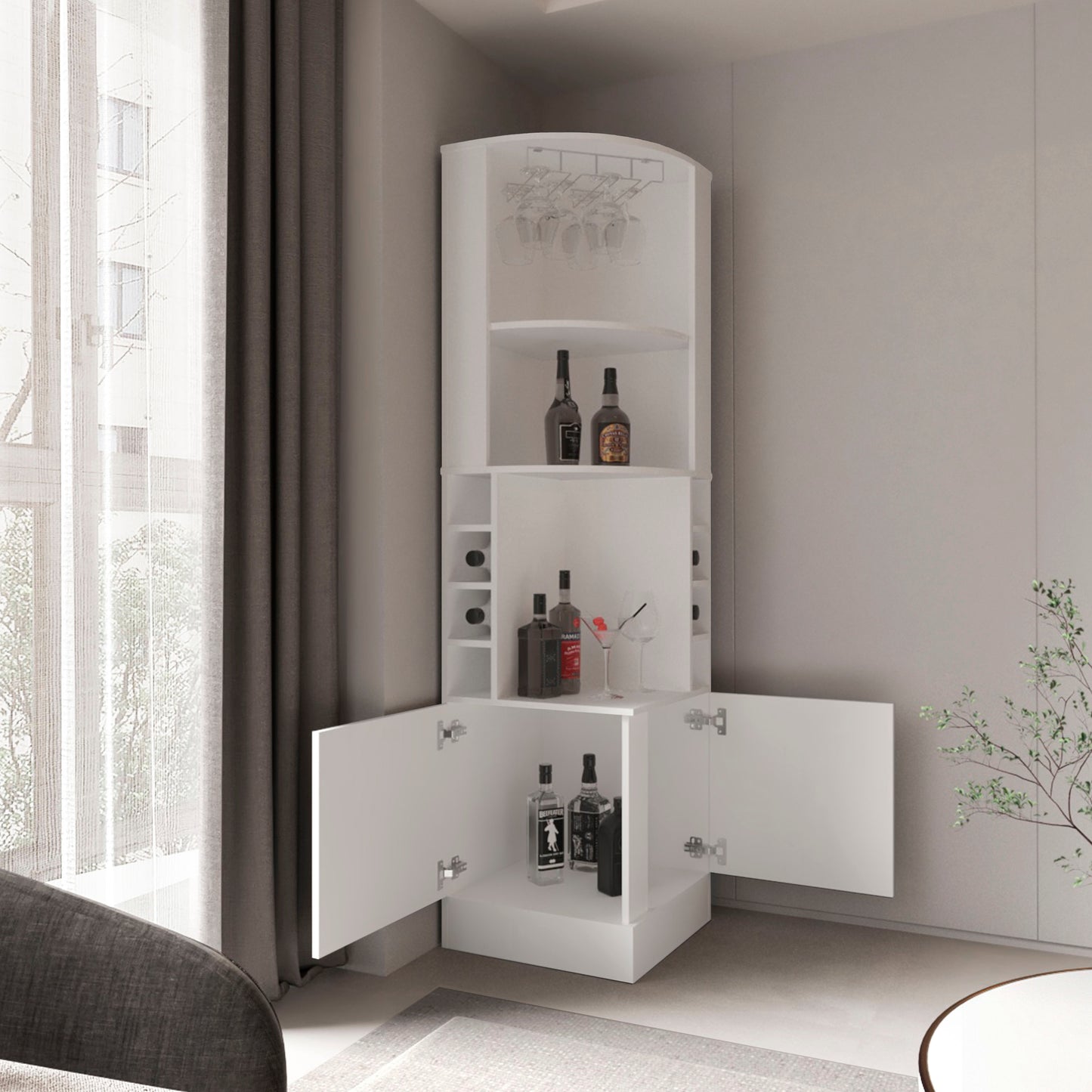 Being Kava Bar Cabinet, Wine Rack with Glass Shelving