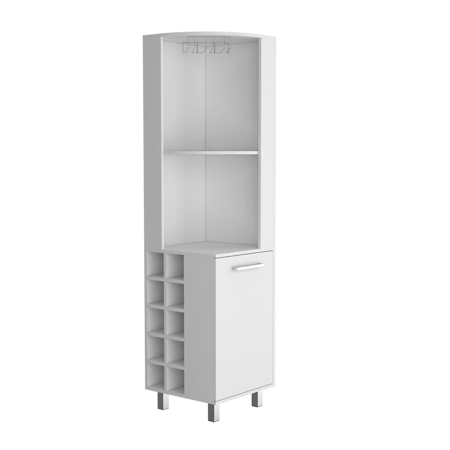 Kaia Corner Bar Cabinet with superior Glasses shelves and Cubby Shelving