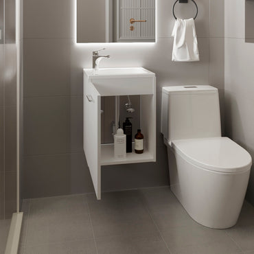 Saju Floating, Wide One-Door Cabinet Vanity, With Resin Sink And One Shelf, Bathroom Storage