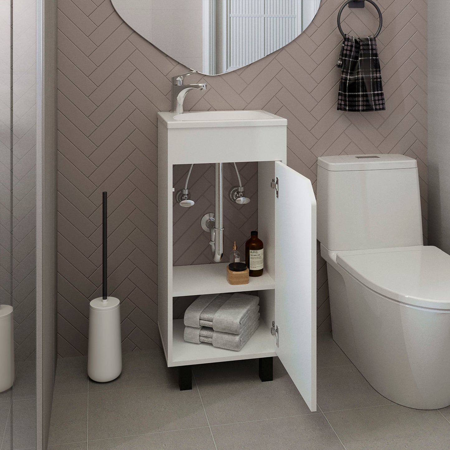 Free standing Vanity Bethel 15.7" Wide, Large Door with Two Shelves