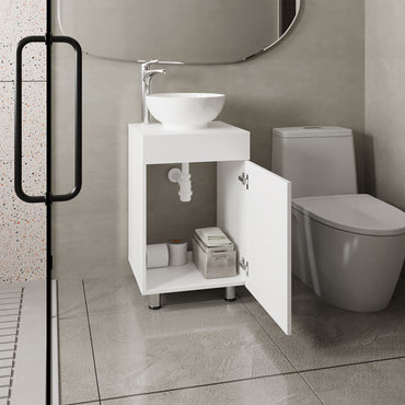 Tacna 18" Wide Free Standing One-Door Bathroom Vanity with Vessel Porcelain Sink, Compact Bathroom Storage Solution, Sleek and Elegant Design for Small Spaces, Modern and Functional Bathroom Organizer