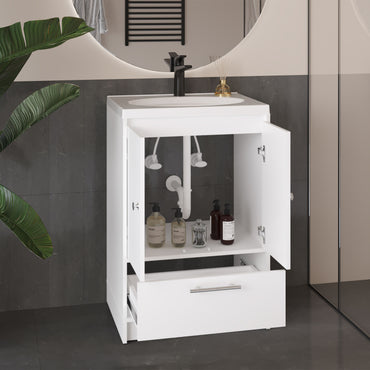 Madison Bathroom Freestanding Vanity, Two Doors And One Drawer, Modern Manufactured Wood Bathroom Storage Cabinet