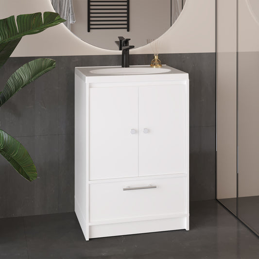 Madison Bathroom Freestanding Vanity, Two Doors And One Drawer, Modern Manufactured Wood Bathroom Storage Cabinet