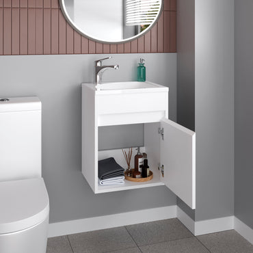 Furman Wide Floating Bathroom Vanity, Resin Sink Compact Wall-Mounted Design With One Door Cabinet