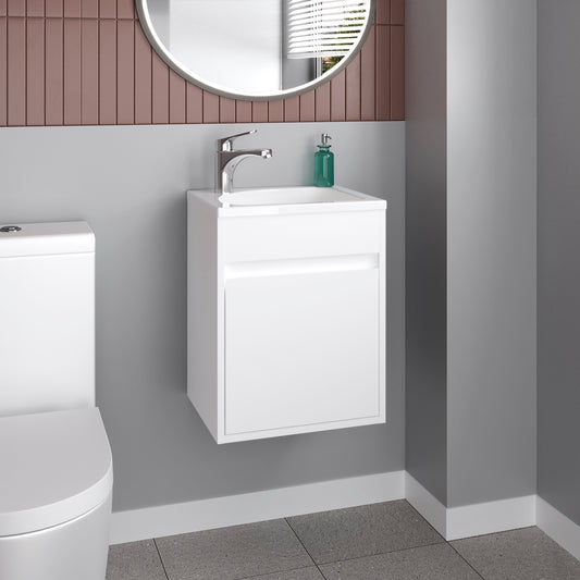 Furman Wide Floating Bathroom Vanity, Resin Sink Compact Wall-Mounted Design With One Door Cabinet