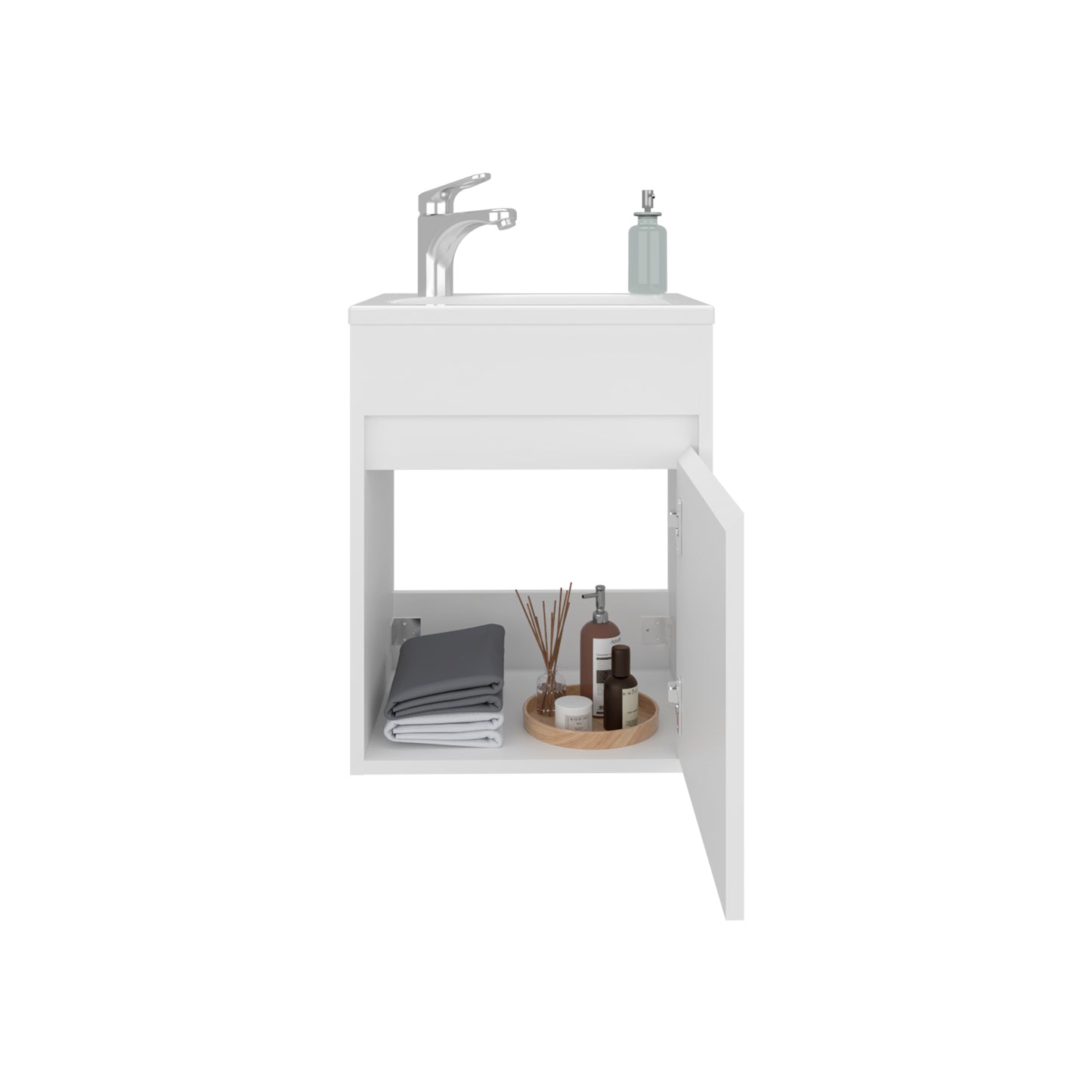 Furman Wide Floating Bathroom Vanity, Resin Sink Compact Wall-Mounted Design With One Door Cabinet