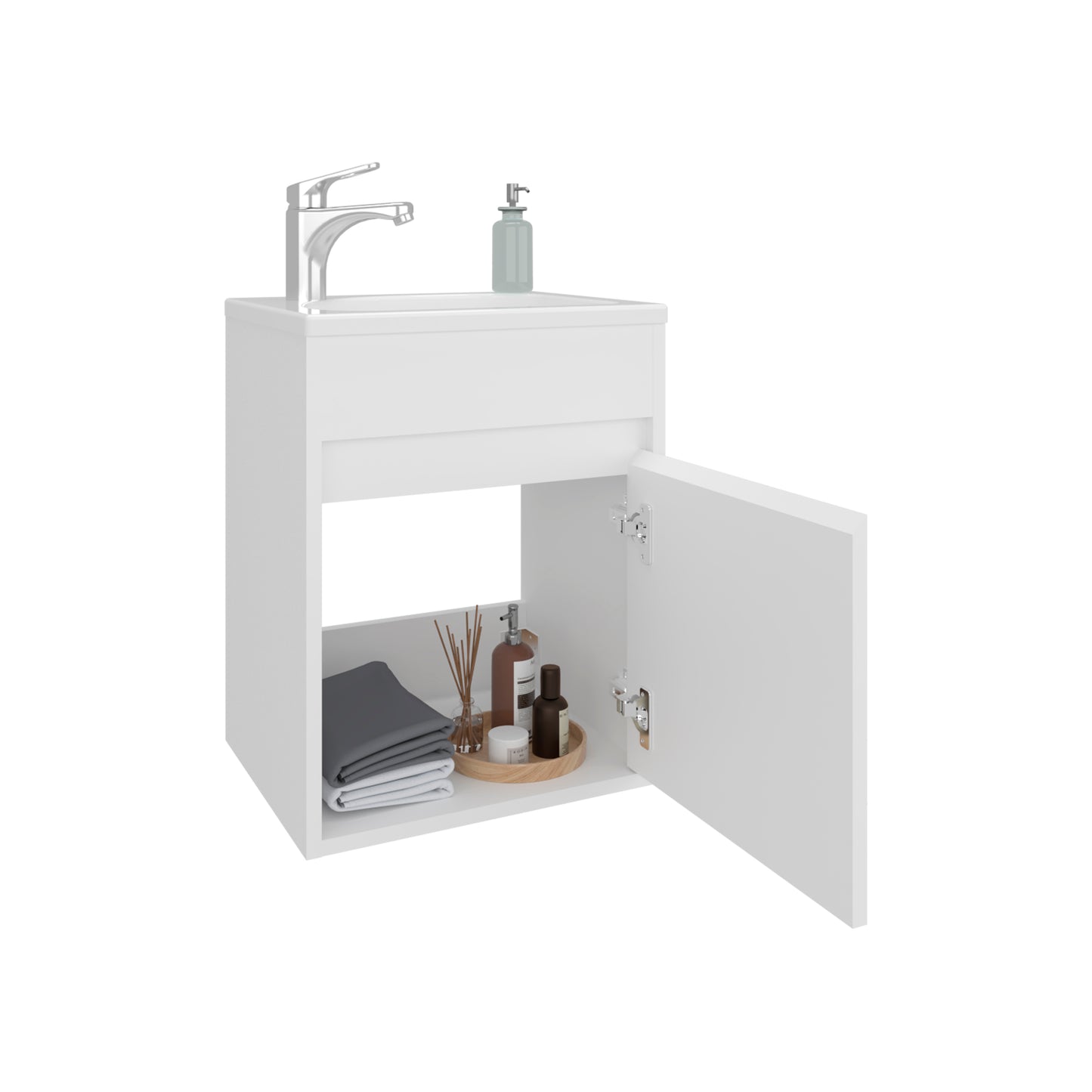 Furman Wide Floating Bathroom Vanity, Resin Sink Compact Wall-Mounted Design With One Door Cabinet