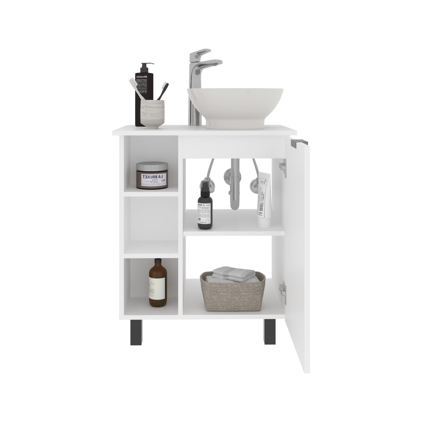 Allegra Floating Vessel Sink Bathroom Vanity, Double Doors, And Storage Shelf