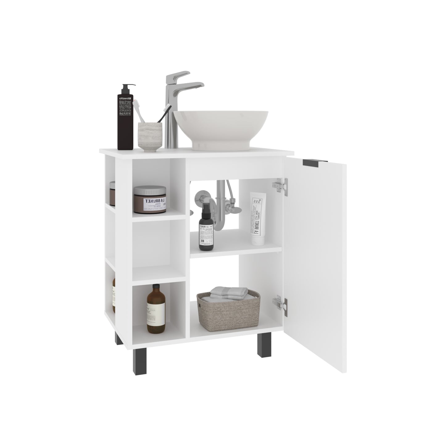 Allegra Floating Vessel Sink Bathroom Vanity, Double Doors, And Storage Shelf